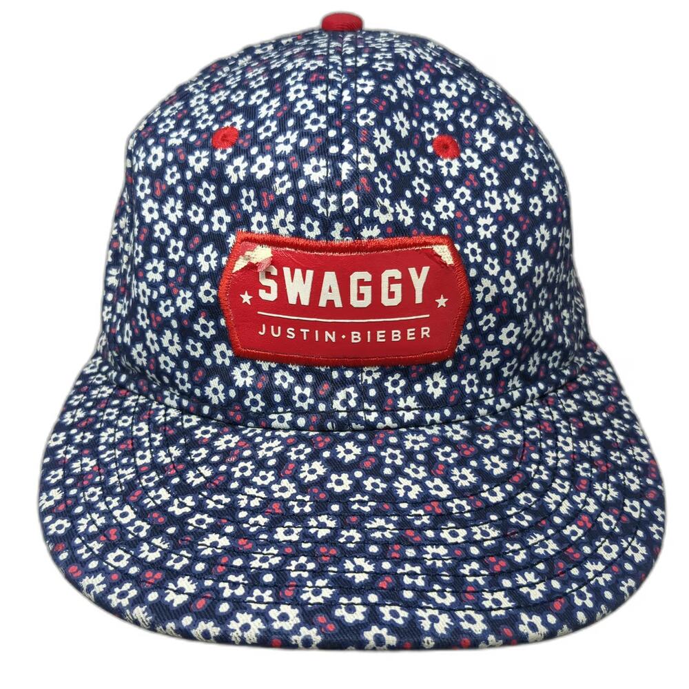 Justin Bieber Snapback Blue White Red OS Floral Swaggy Print Patch Logo Hat